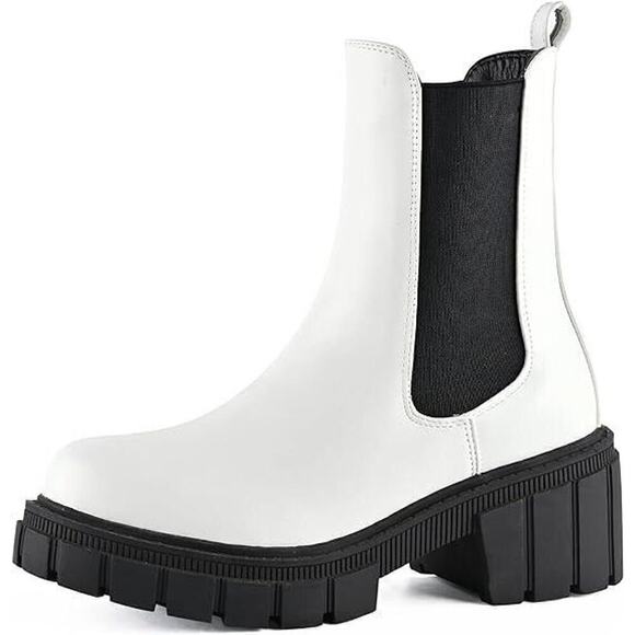 READY SALTED Shoes - Super Chunky PLATFORM Boots Sz‎ 5 White Chelsea Lug Sole